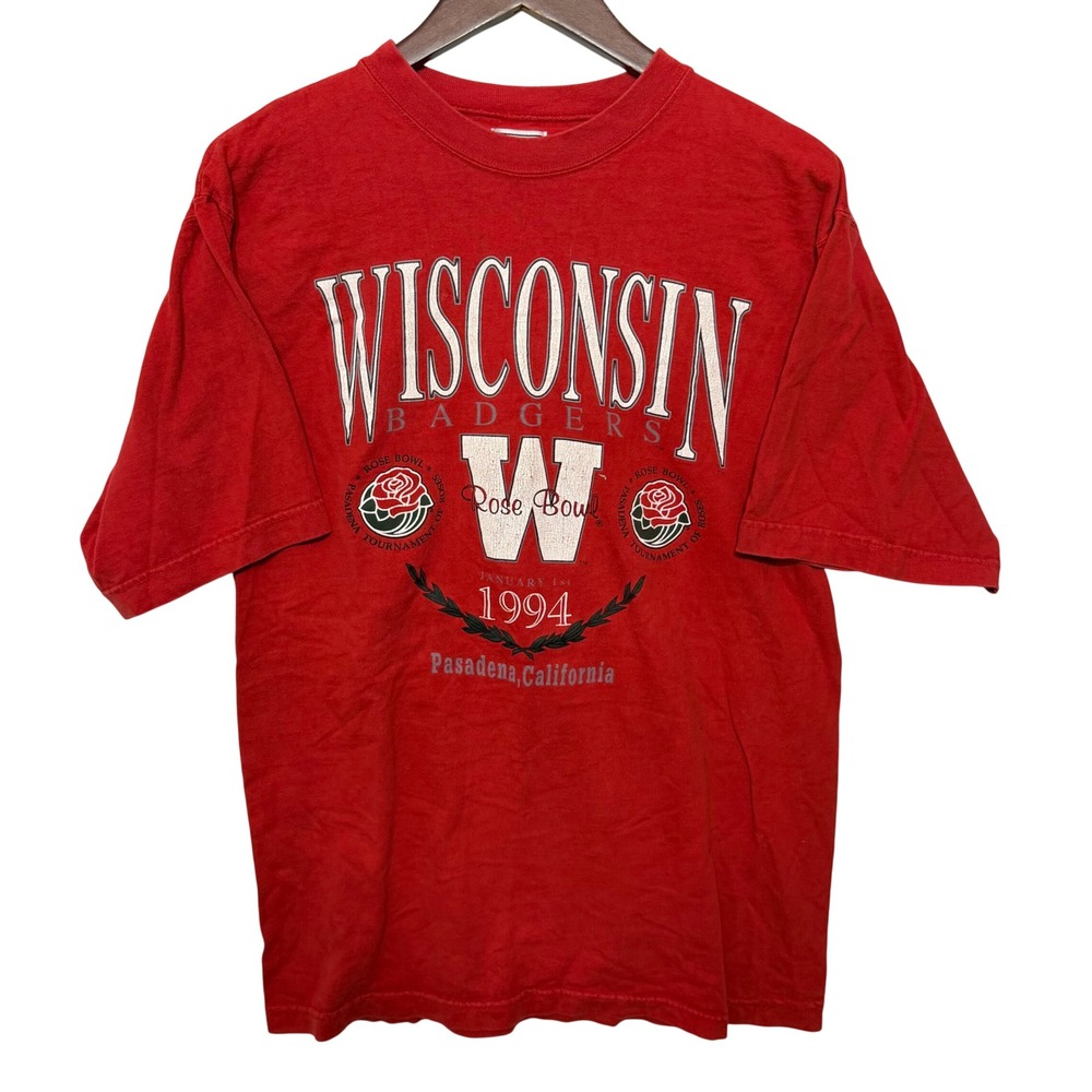 Vintage‎ Wisconsin Badgers 1994 Rose Bowl T-Shirt Red Galt Sand Mens Medium